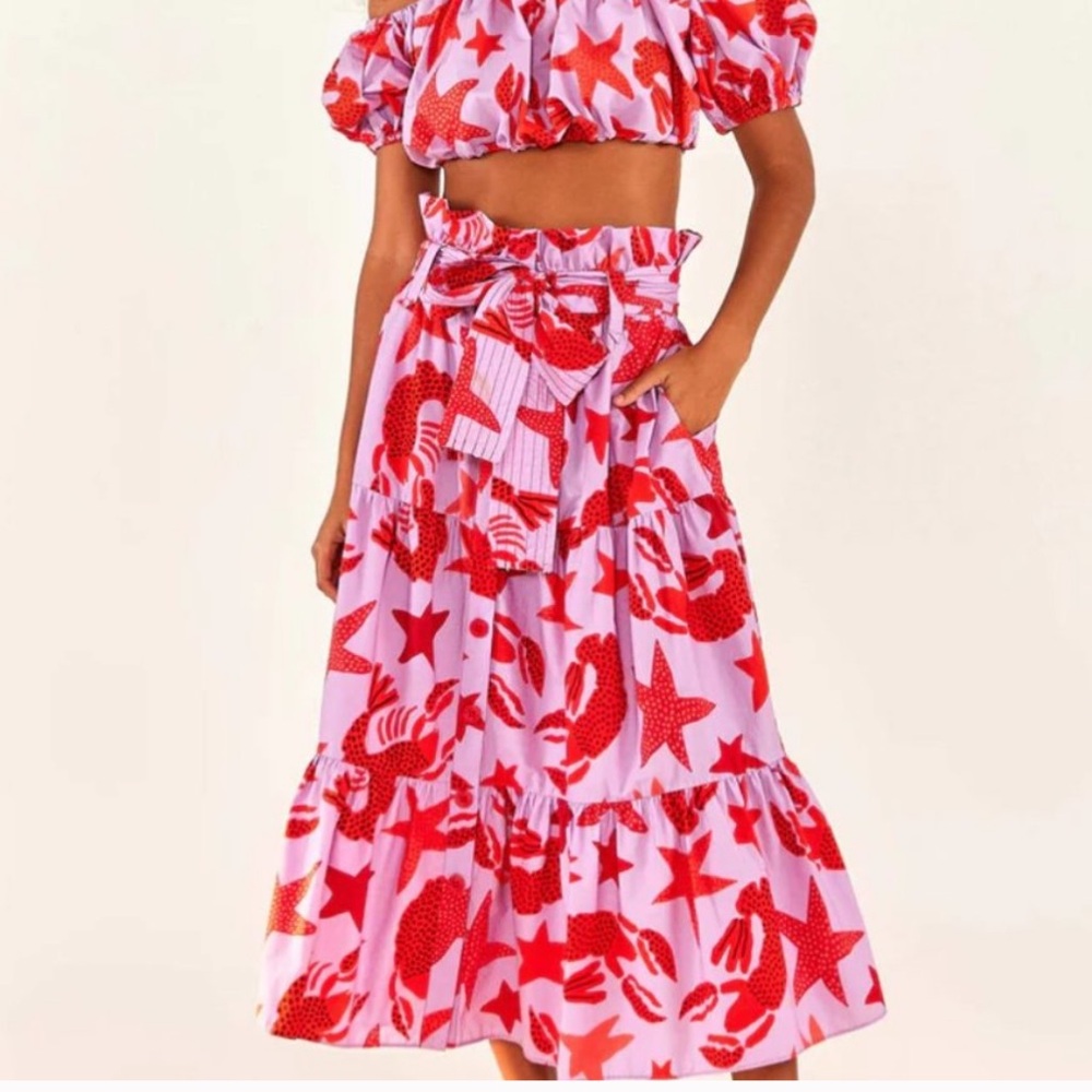 FARM Rio Lobster Sky Midi Skirt XS